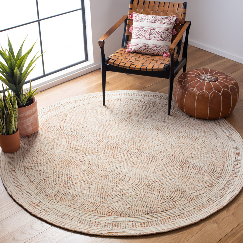 Tapis en laine touffeté à la main Cole, Rond 8 pi, Ivory/Rust