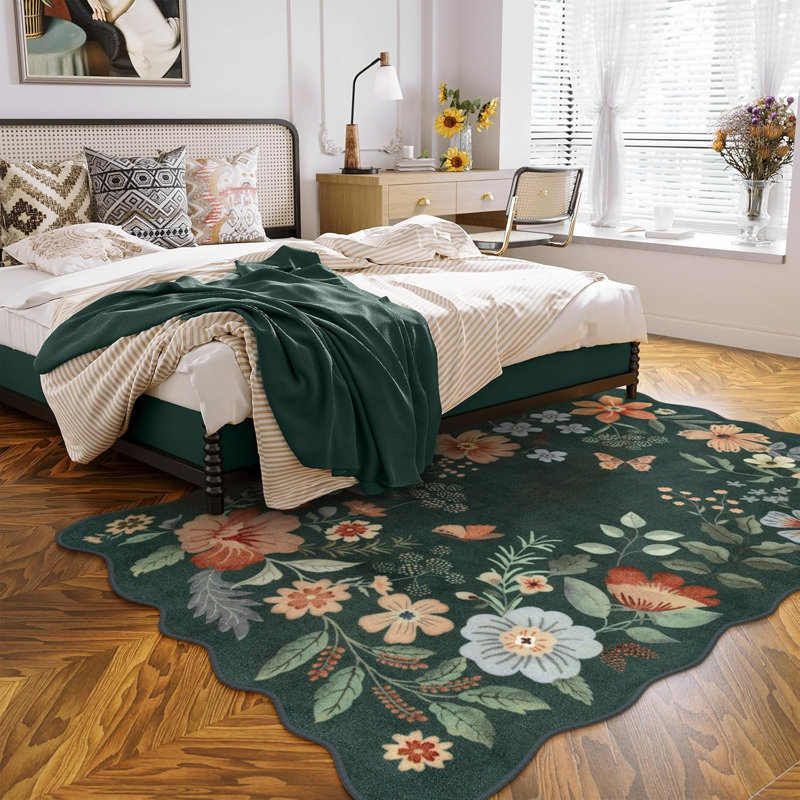 Tapis de salon lavable à fleurs