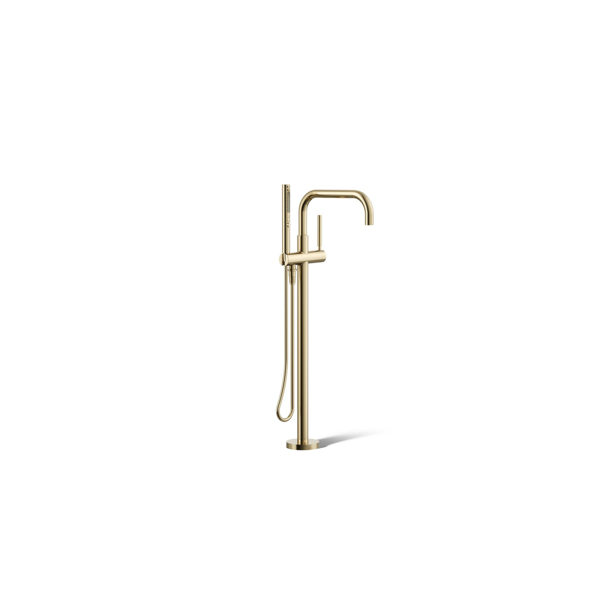 Purist Floor-Mount Bath Filler Trim with Handshower, Vibrant French Gold