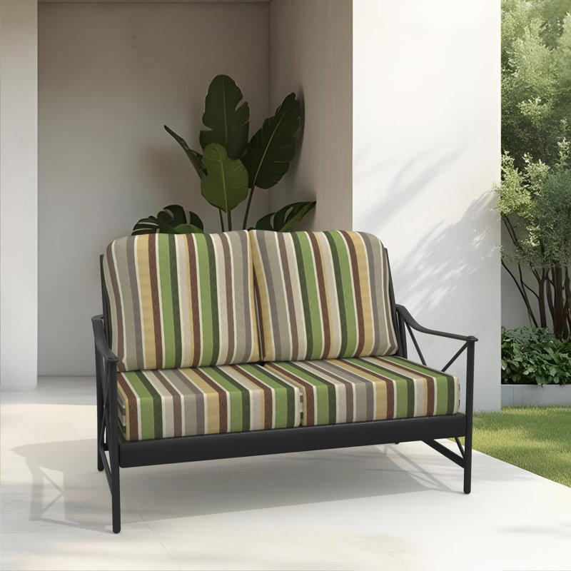 Amala Sunbrella® Indoor/Outdoor Loveseat Cushion, Green/Gray/Beige Sunbrella®