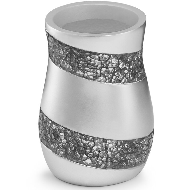 Dwellza Silver Mosaic Bathroom Tumbler Holder (3 inch x 3 inch x 4.5 inch) - Decorative Rinse Cup for Water- Durable Resin Design- Best Tumblers for