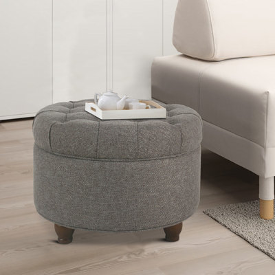 Aldolphus 25" Wide Tufted Round Storage Ottoman
