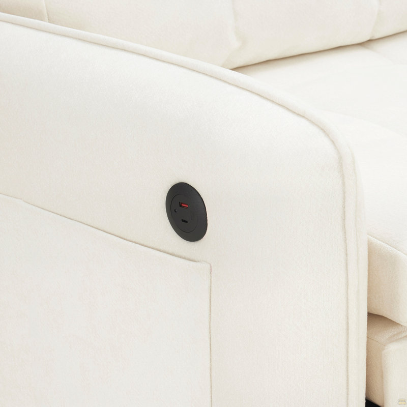 Fauteuil-lit 3 en 1, méridienne extra longue 80 po avec chargement USB, poches de rangement et boîte, Beige