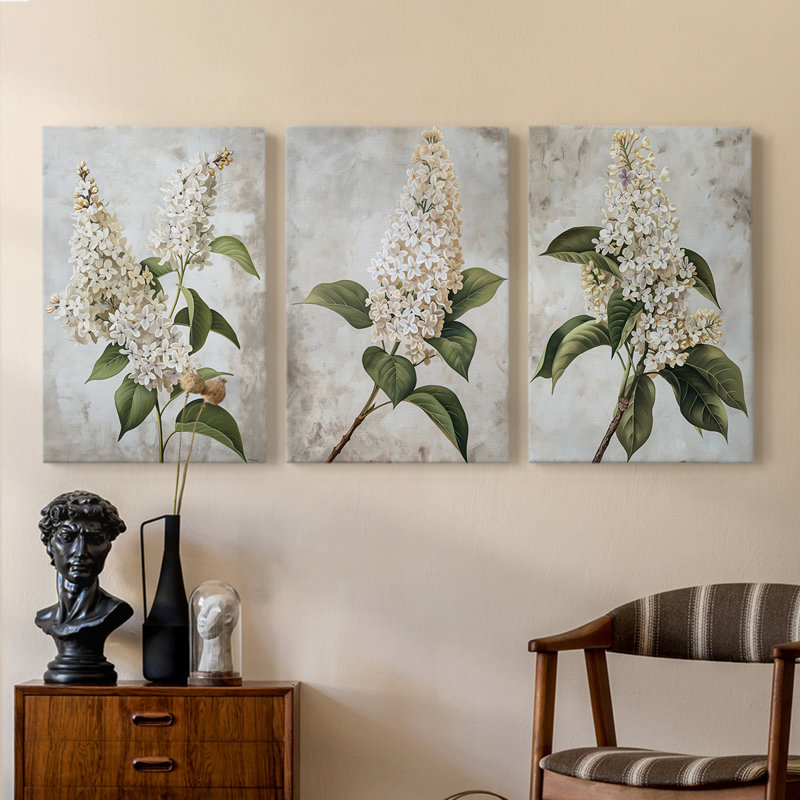 Ensemble de 3 toiles tendues avec châssis Floral Series Series Lxxxvii, H 36 po x l 24 po