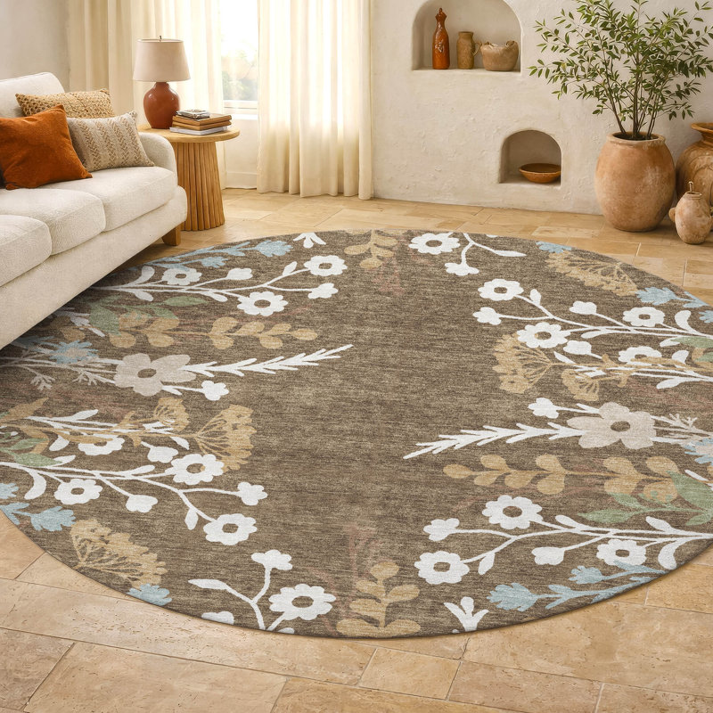 Tapis floral lavable à la machine de qualité supérieure Mayfield AMF2334, Chocolate, 8' Round