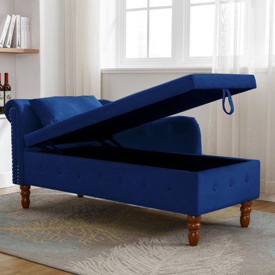 Chaise longue en velours avec support de coussin bleu marine