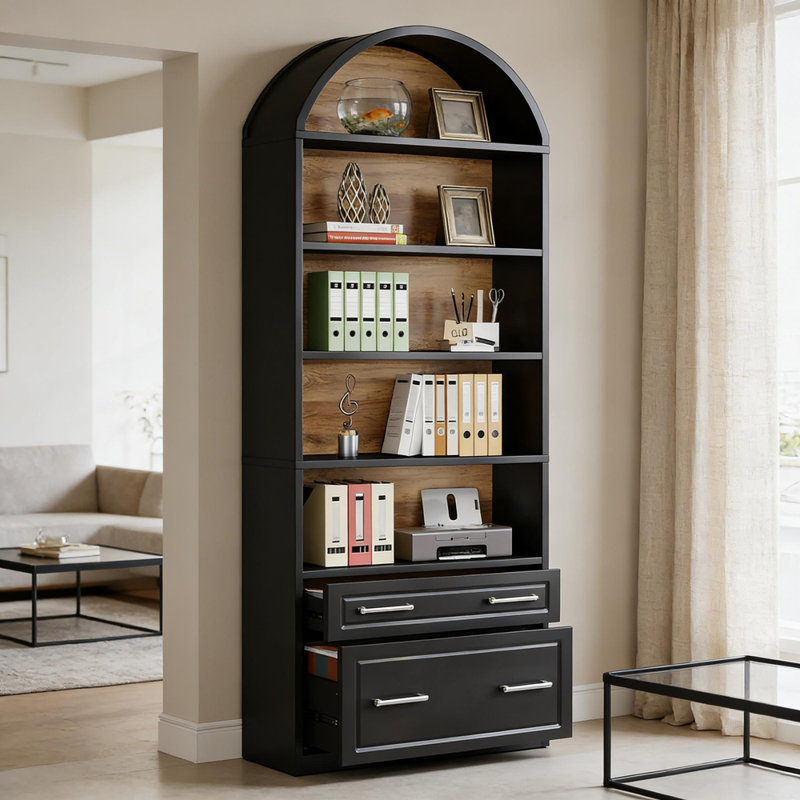 Two-tone Color Style Display Shelf,Sturdy Arched Bookcase,Bookshelf
