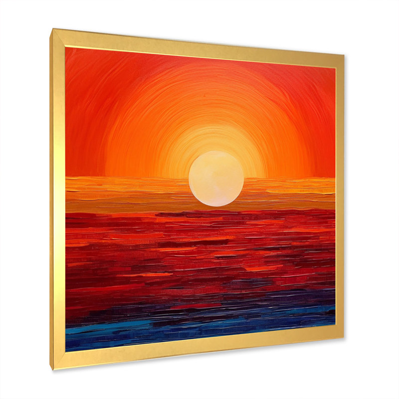 Orange jaune doré, coucher de soleil III, art mural coucher de soleil, H 16 po x l 16 po x P 1 po, Cadre doré simple