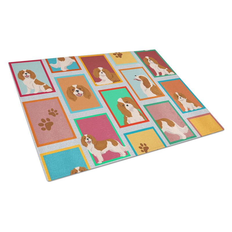Lots of Blenheim Cavalier Spaniel Glass Cutting Board Large