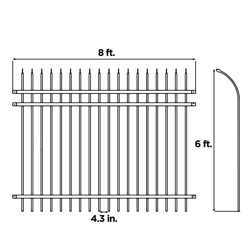 Athens Style Black Steel 8-Panel Curved Top Fence Kit