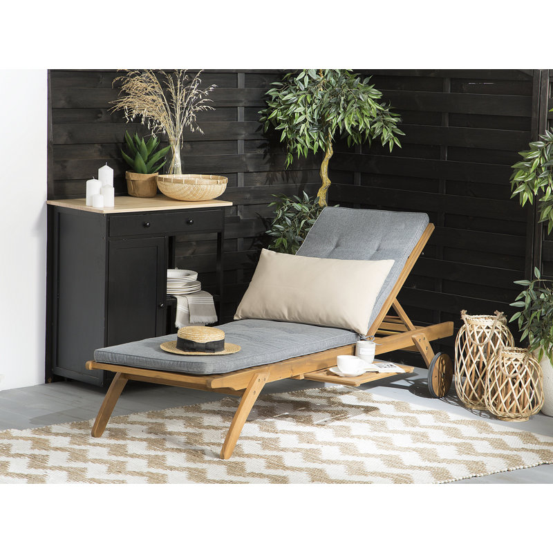 Weir 195cm Long Reclining Acacia Single Chaise with Cushions, Grey