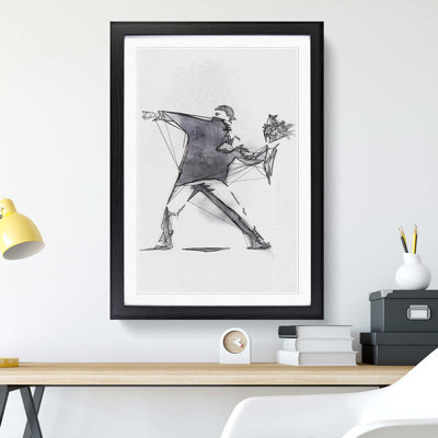 Flower Thrower in Abstract by Banksy - Picture Frame Graphic Art Print on MDF