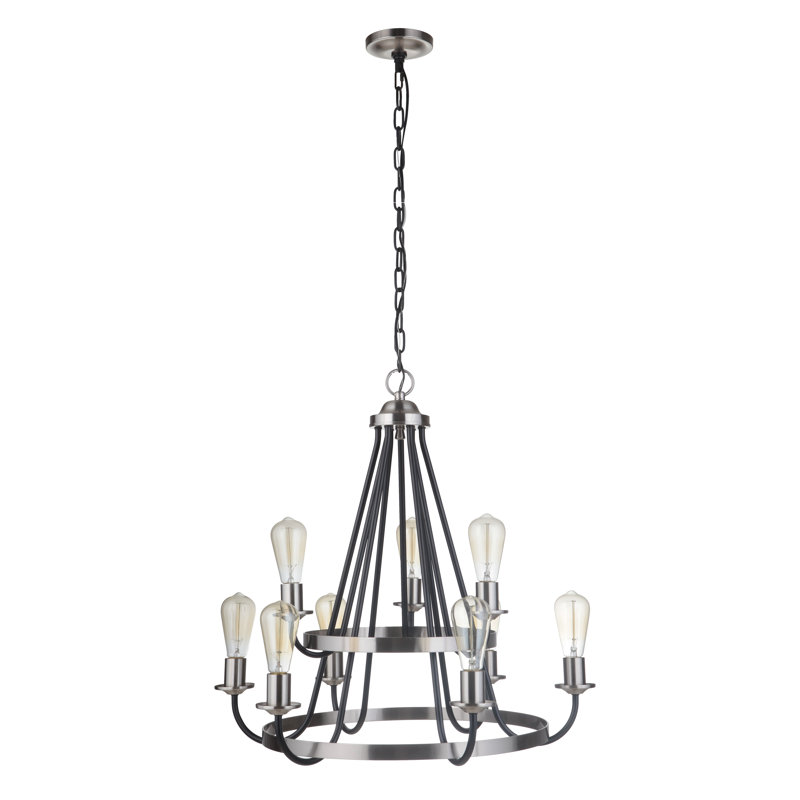 Pertev 9 - Light Dimmable Tiered Chandelier, Flat Black/Brushed Polished Nickel
