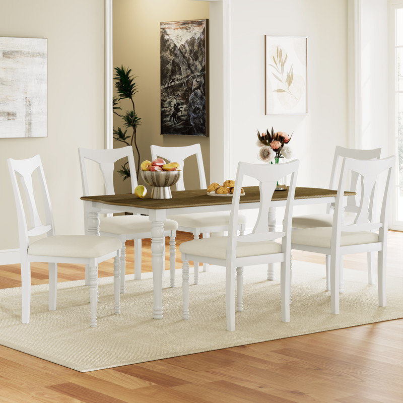 7 - Piece Modern Dining Table Set, Natural/White