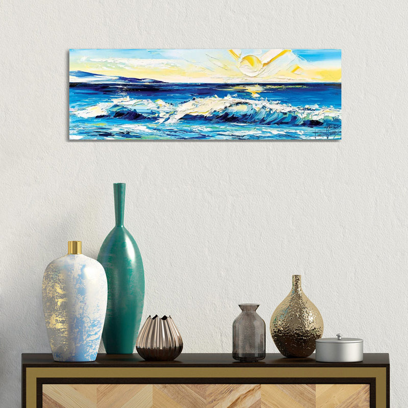 Ocean Caress by Lisa Elley - Wrapped Canvas Panoramic Painting, 30.48 cm H x 91.44 cm W x 1.91 cm D