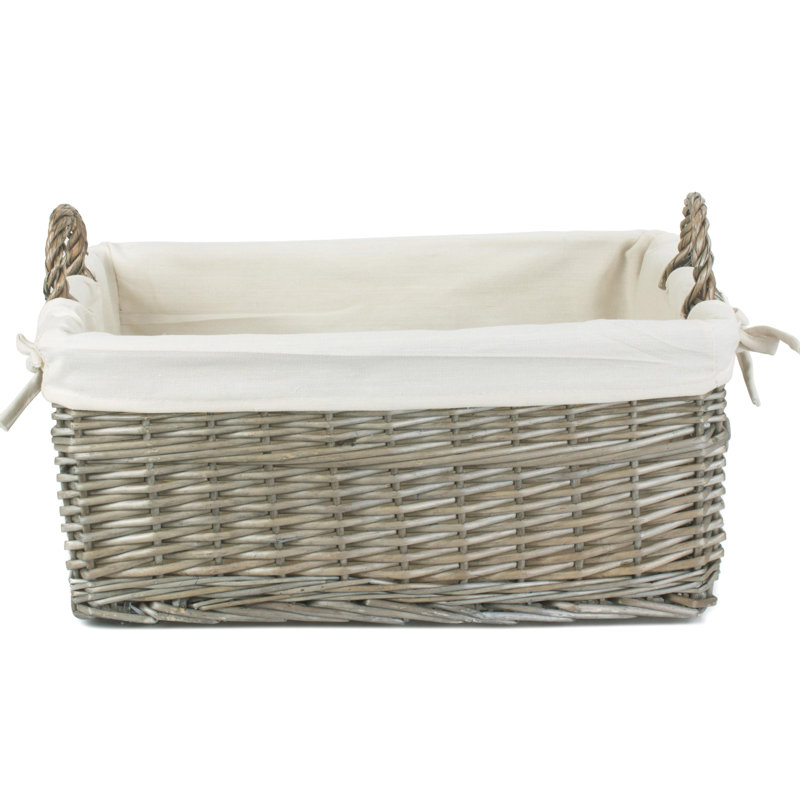 Shallow Lined Wicker Storage Basket, 28 cm H x 52cm W x 32cm D