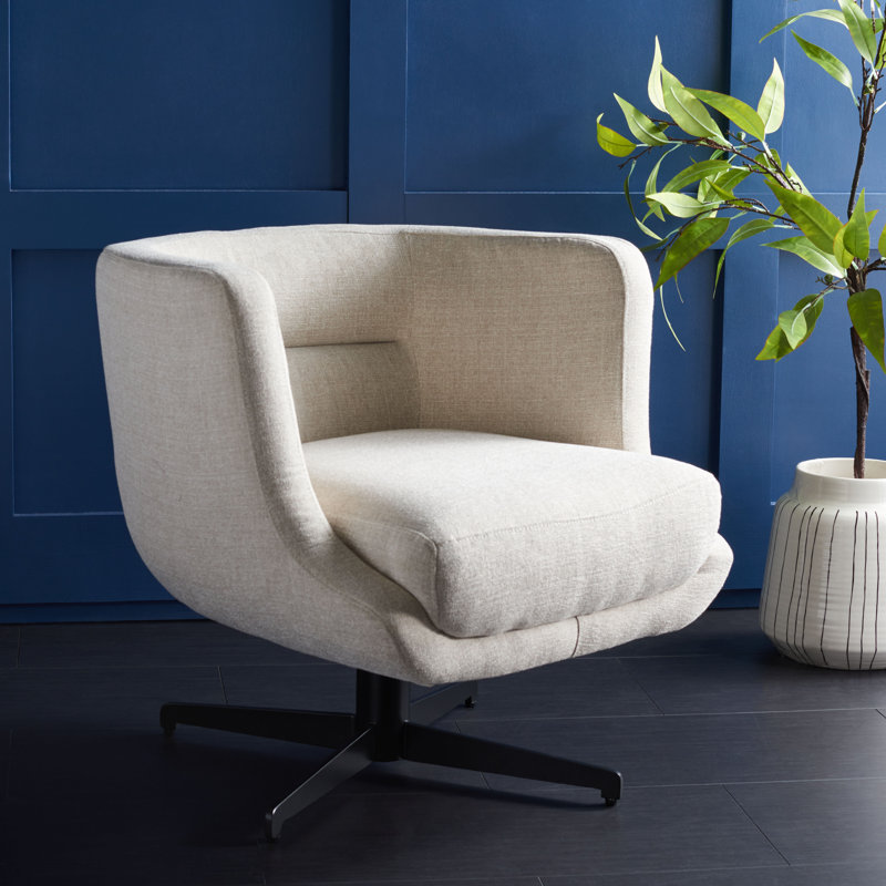 Fauteuil demi-tonneau pivotant de 27,17 po Arnelle, 100% polyester crème