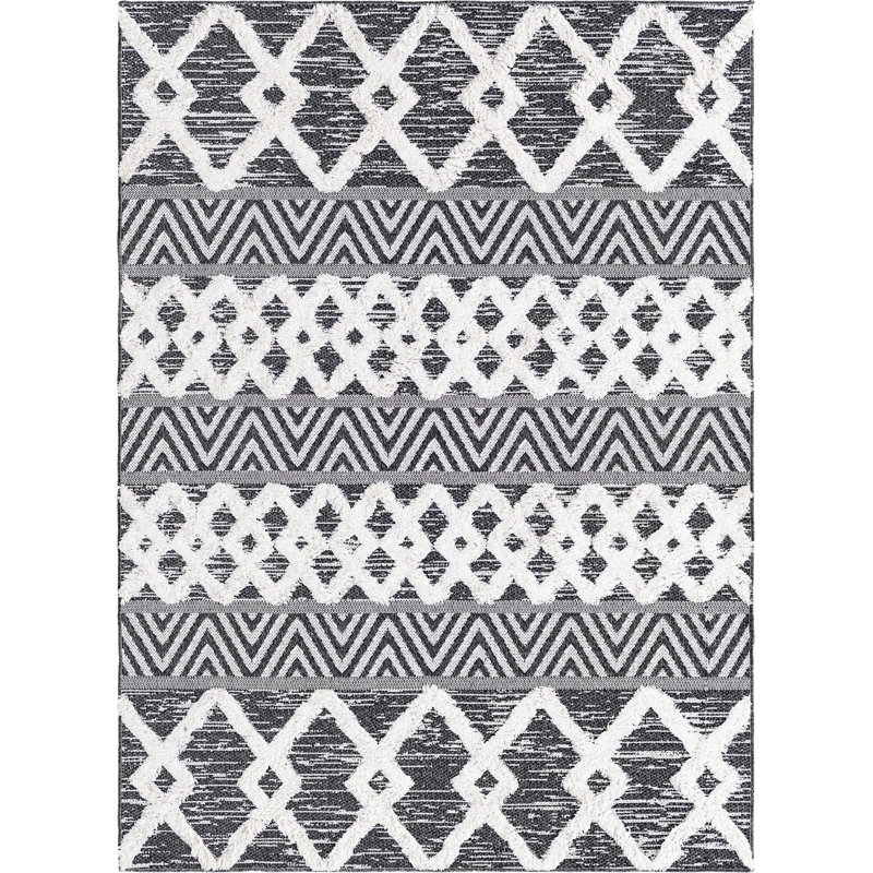 Tapis contemporain de couleur noire Jordalier, Rectangle 4 pi 5 po x 6 pi