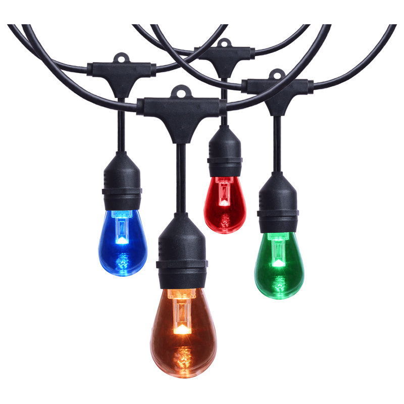 24 Foot LED String Light 12-S14 Lamps Medium Base RGBTW Infrared Remote Black 120V