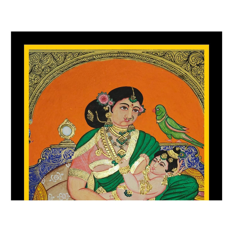 Bal Krishna avec Yasodha Mata | Peinture de MySore par Anjali Ram