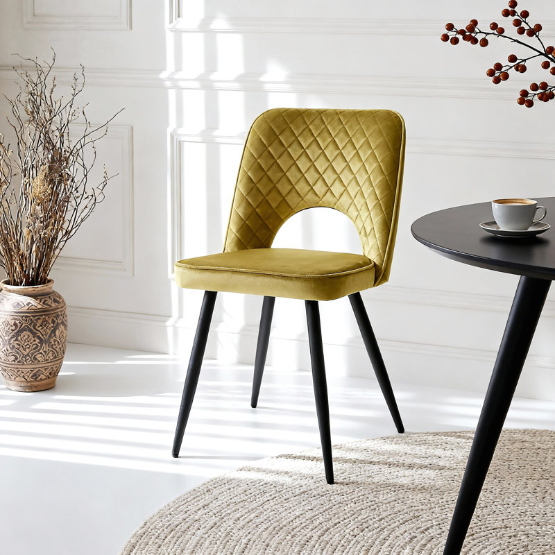 Asfand 50cm H Velvet Upholstered Side Chair, Olive Yellow