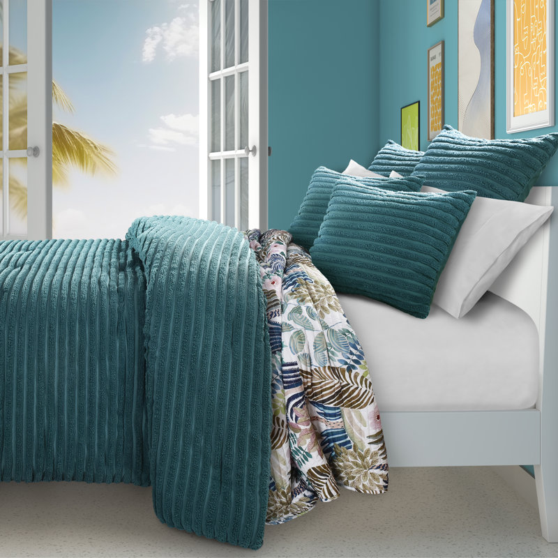 Ensemble d'édredon Darcy, Édredon pour grand lit + 2 taies décoratives sta, Bleu sarcelle