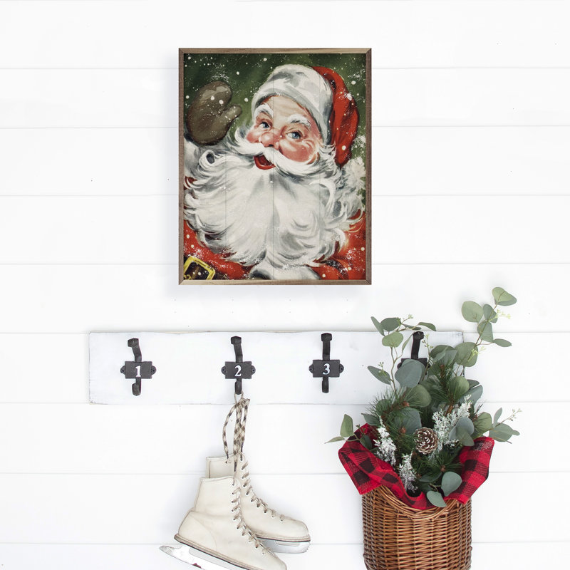 Père Noël avec vert neige, H 40 po x l 32 po