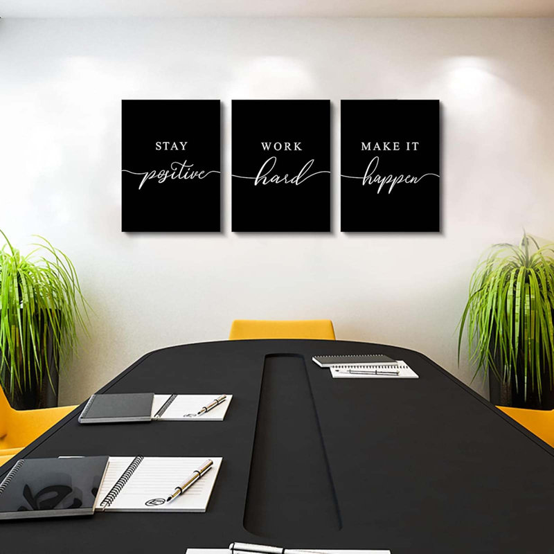 3 Piece Wrapped Canvas Print, Black