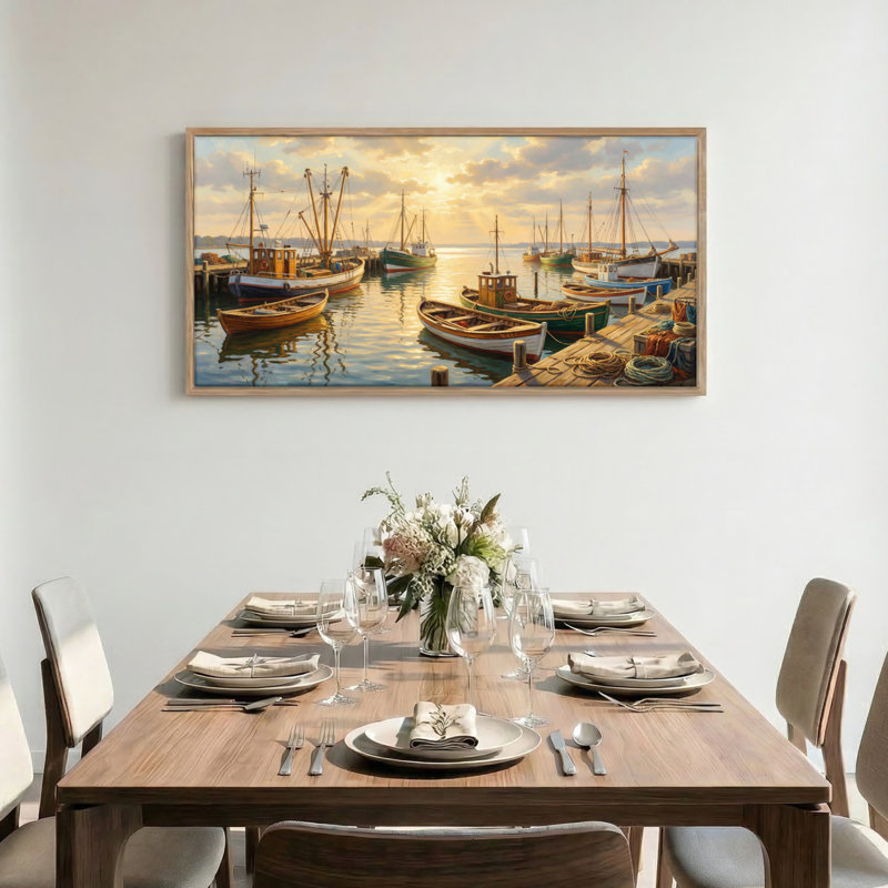 Tableau encadré sur toile « Port au coucher du soleil », 122 x 61 cm (48 x 24 pouces), lot de 1., 48 x 24 pouces
