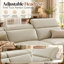 Canapé modulaire en cuir véritable Ladonnia gris avec repose-tête réglable et canapé en cuir avec méridienne orientée à droite-14116840-14024381