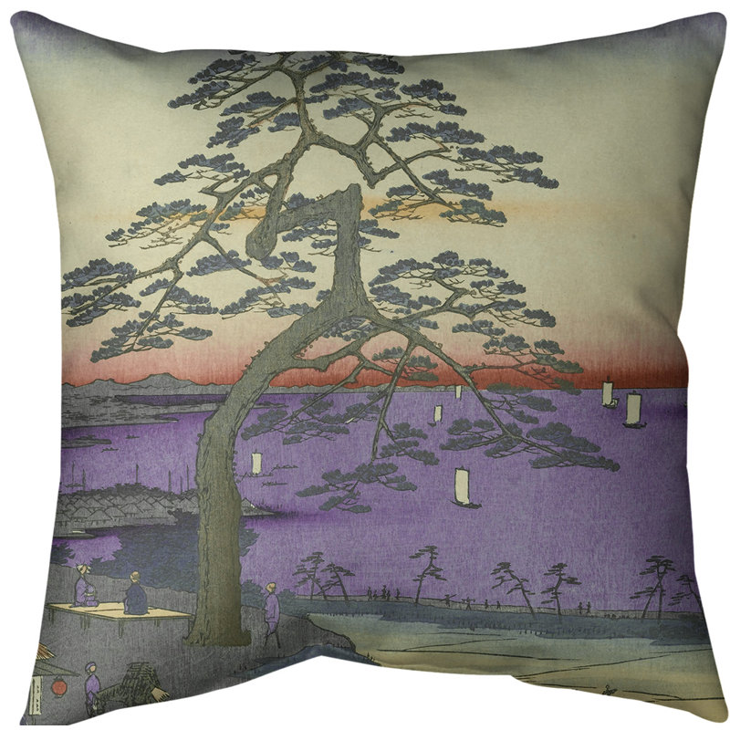 Utagawa Hiroshige Reversible Pillow Cover, 16" x 16", Purple, Faux Linen