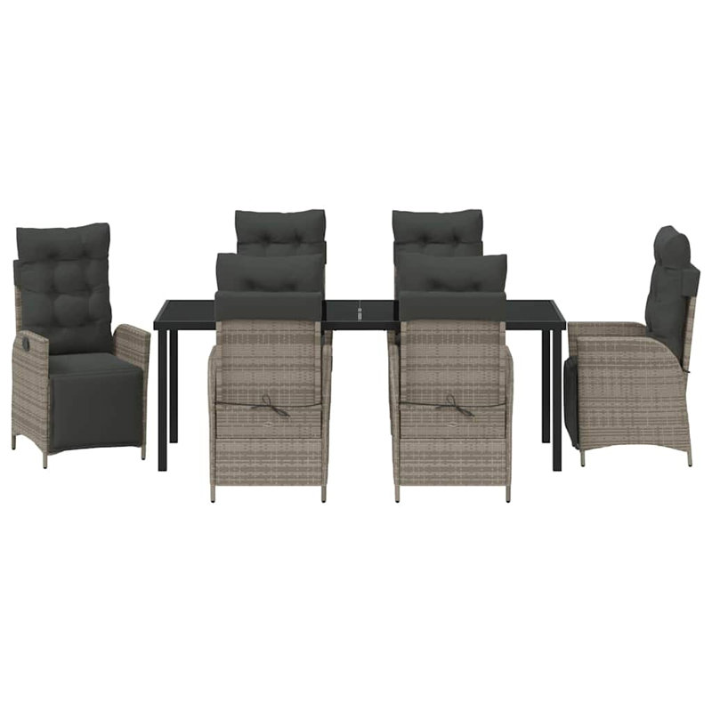 Ensemble de salle à manger de jardin avec coussin 7 pièces en rotin de polyester gris, 28.74" H x 62.99" W x 31.5" D, 6