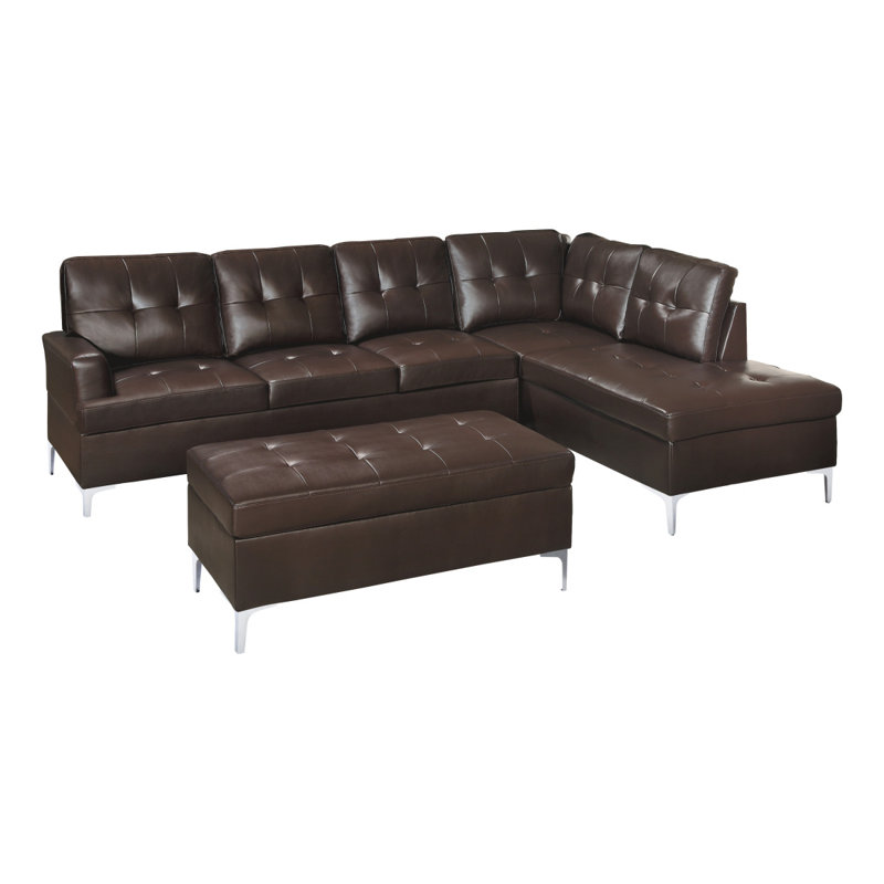 Canapé modulaire moderne 3 pièces avec méridienne avec repose-pieds RSF, Brun