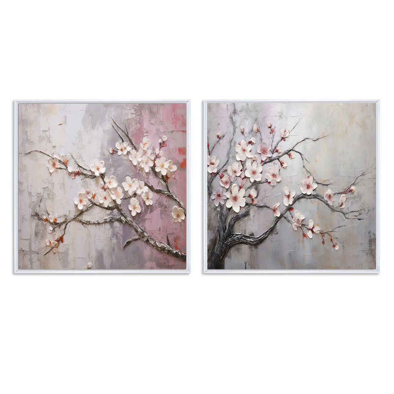 Pomme Blossom Harmony - ensemble de collage floral carré de 2, Cadre flottant blanc, H 36 po x l 73 po