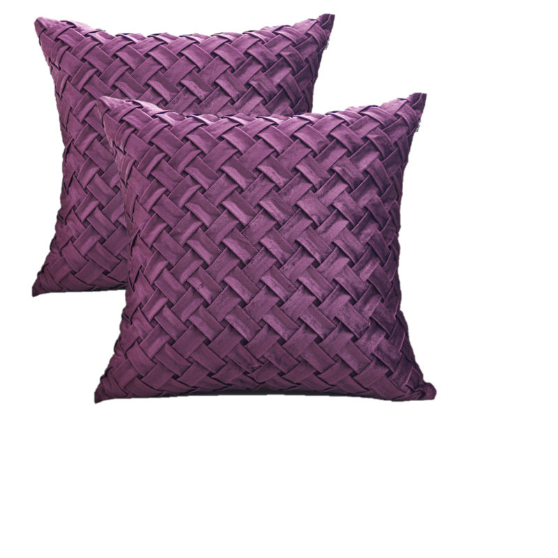 Velvet Weave Geometric Velvet Pillow Cover, Purple