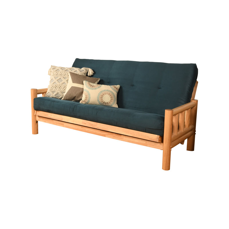 Futon double en coton avec matelas Anders, Suède en microsuède bleu, Naturel