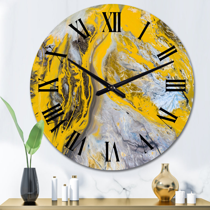 Jaune et noir liquide Art Universe - horloge murale moderne, Grand