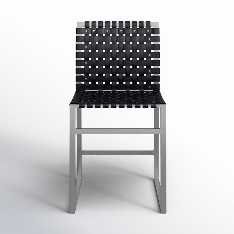 Augusta Genuine Leather Dining Chair, Black/Silver