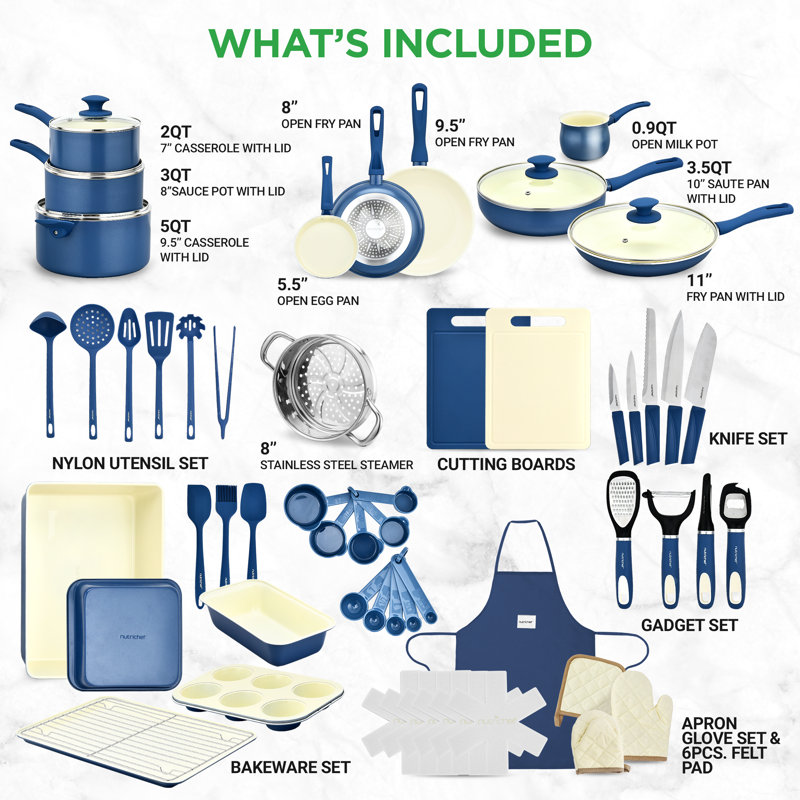 Nutrichef 54-Piece Marble Non-Stick Cookware And Bakeware Set, Professional Home Kitchen Collection With Multi-Sized Pots, Pans, And Heat-Resistant Tools