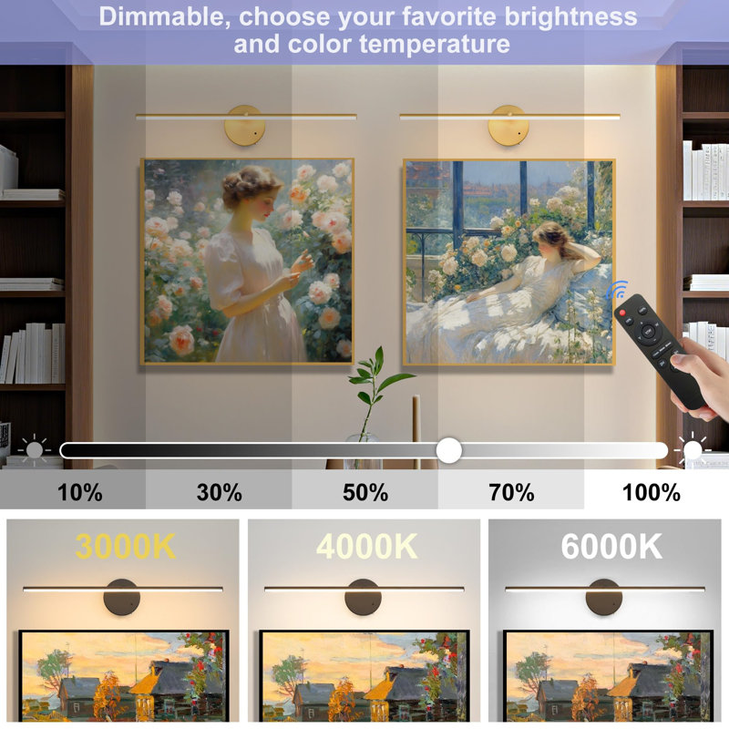 Battery Powered LED Wall Mount Picture Light, Gold