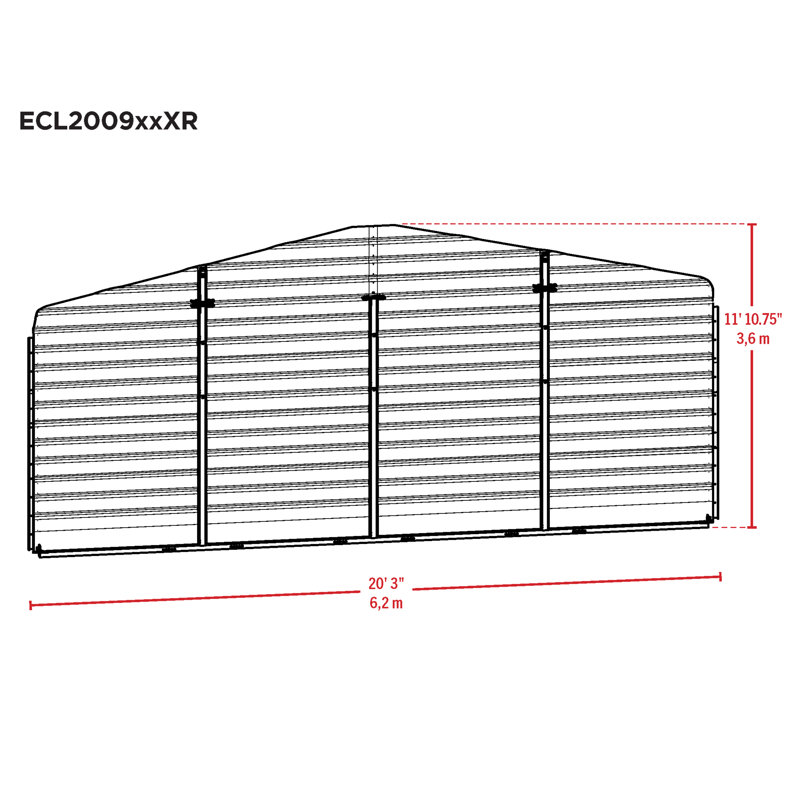 Ensemble mural arrière 20 x 9 pour abri d'auto en acier, Gris, H 142,75 po x l 243 po x P 0,88 po