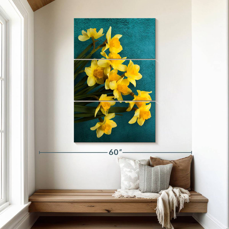 Harnek Daffodils On Teal, 50" H x 32" W