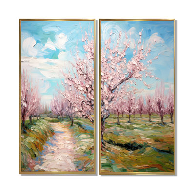 «Vangogh Blooming Cherry Trees - Large Vangogh», art mural sur toile 2 pièces