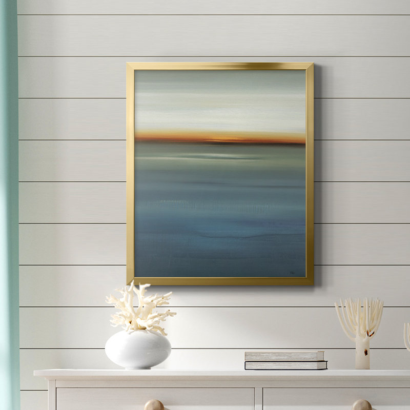 Toile encadrée «Beside the Blue I» de qualité supérieure - prête à être accrochée, Or, H 20 po x l 16 po