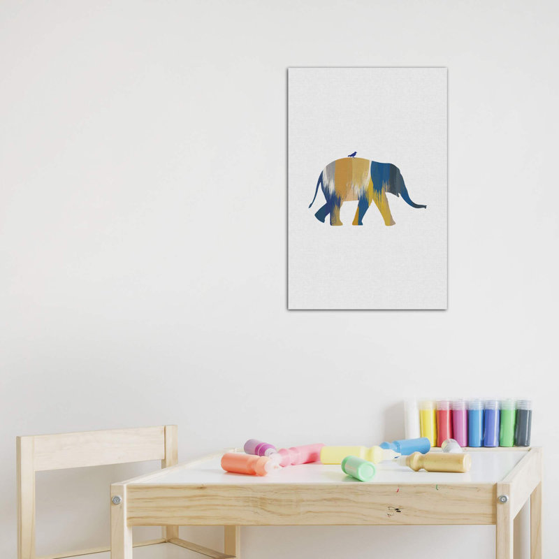 Éléphant bleu et jaune - impression d'art graphique, H 40 po x l 26 po x P 1,5 po, Toile tendue