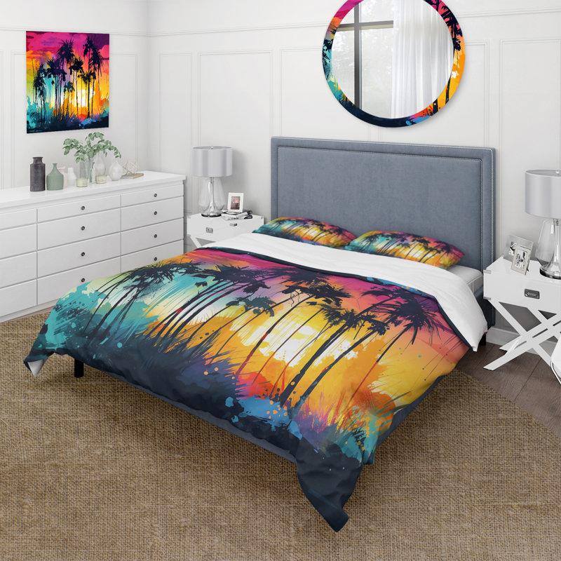 Ensemble de housse de couette en microfibre / polyester Vibrant Palm Trees III Bedding