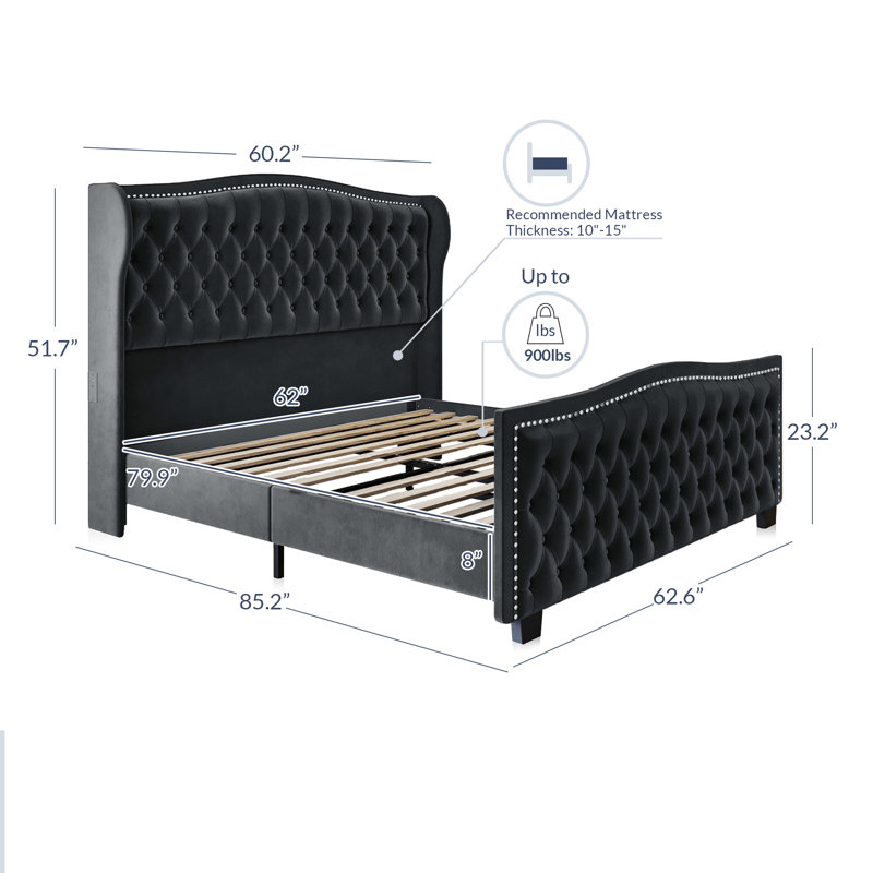 Lit plateforme Gujral, Grand, Gris