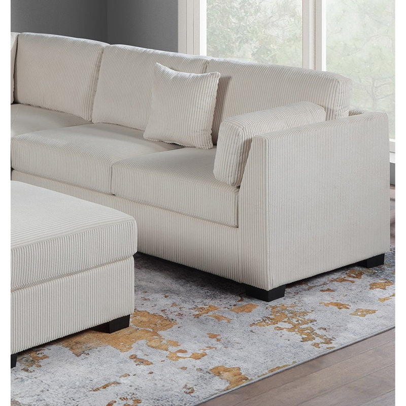 Ensemble de canapé modulaire rembourré en velours côtelé 4 pièces L-Sectional RAF / LAF, Beige