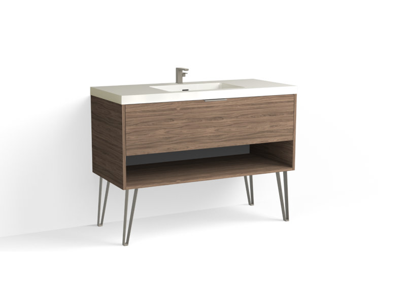 Modo 48" W Freestanding Single Bathroom Vanity with Dawson Leg, Gloss White/8" Widespread, Satin Nickel, Nocino