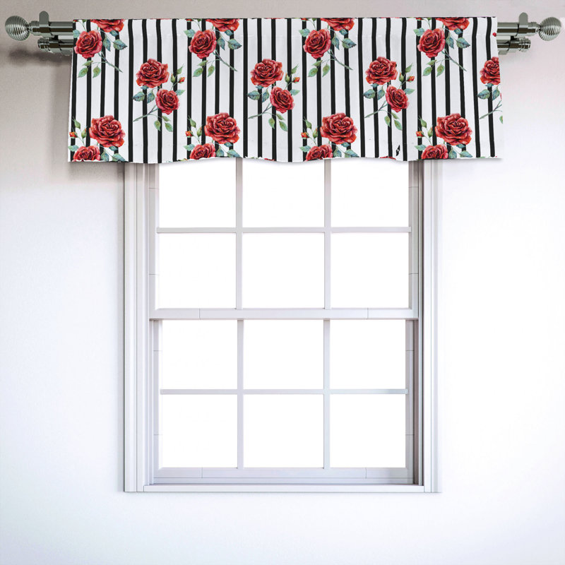 Ruby Reseda Green Black Floral Satin Window Valance 54"W x 18"L